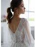 Long Sleeves Ivory Lace Tulle Slit Airy Wedding Dress